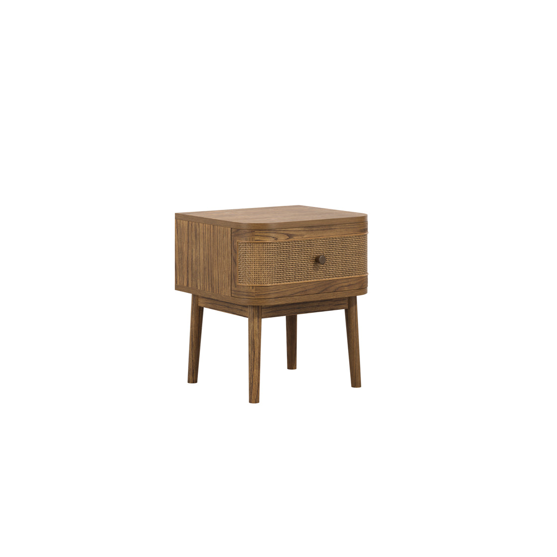 Callie Smoked Wood & Natural Rattan Bedside Table | 1 Drawer